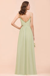 Popular V-Neck Sage Chiffon Affordable Bridesmaid Dress with Low Back-27dress